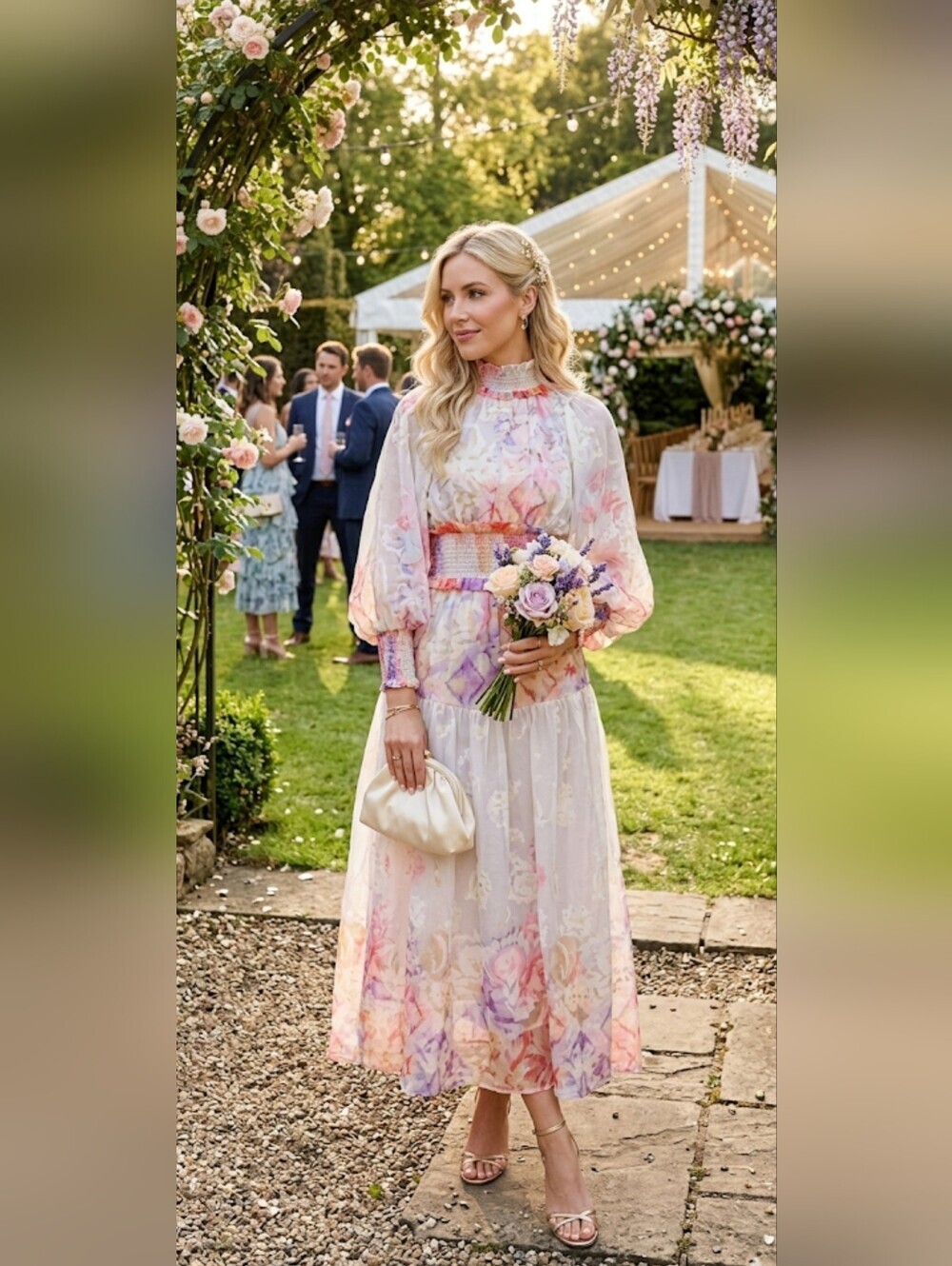Anthropologie NWT Elliatt Grandeur Long-Sleeve Floral Organza A-Line Midi Dr…